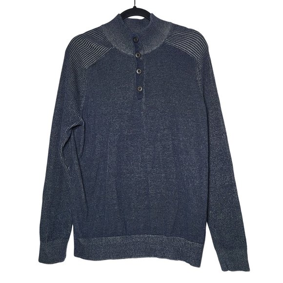 Express Men's Navy Pullover Button Ribbed Sleeve Sweater Size Large Preppy Fall - Picture 1 of 9